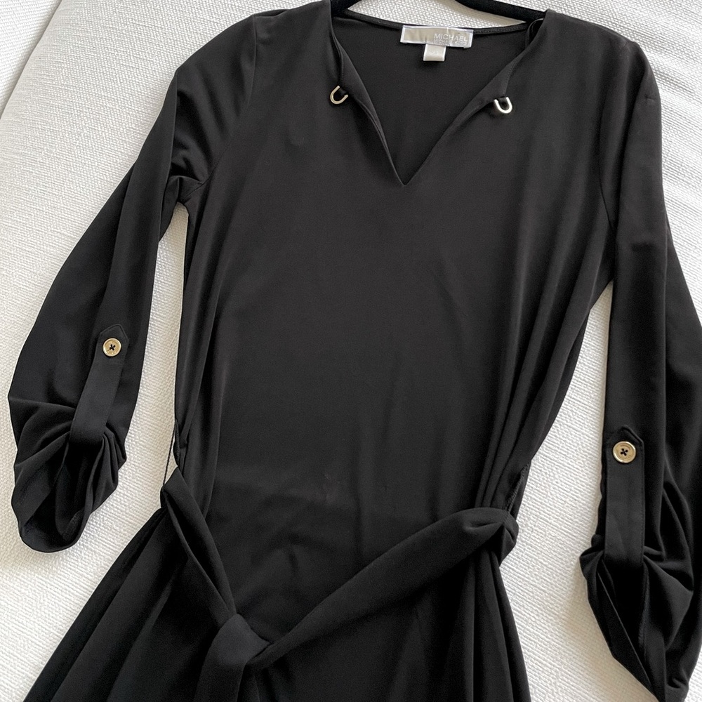 Michael Kors Black Long Sleeve Tie Dress